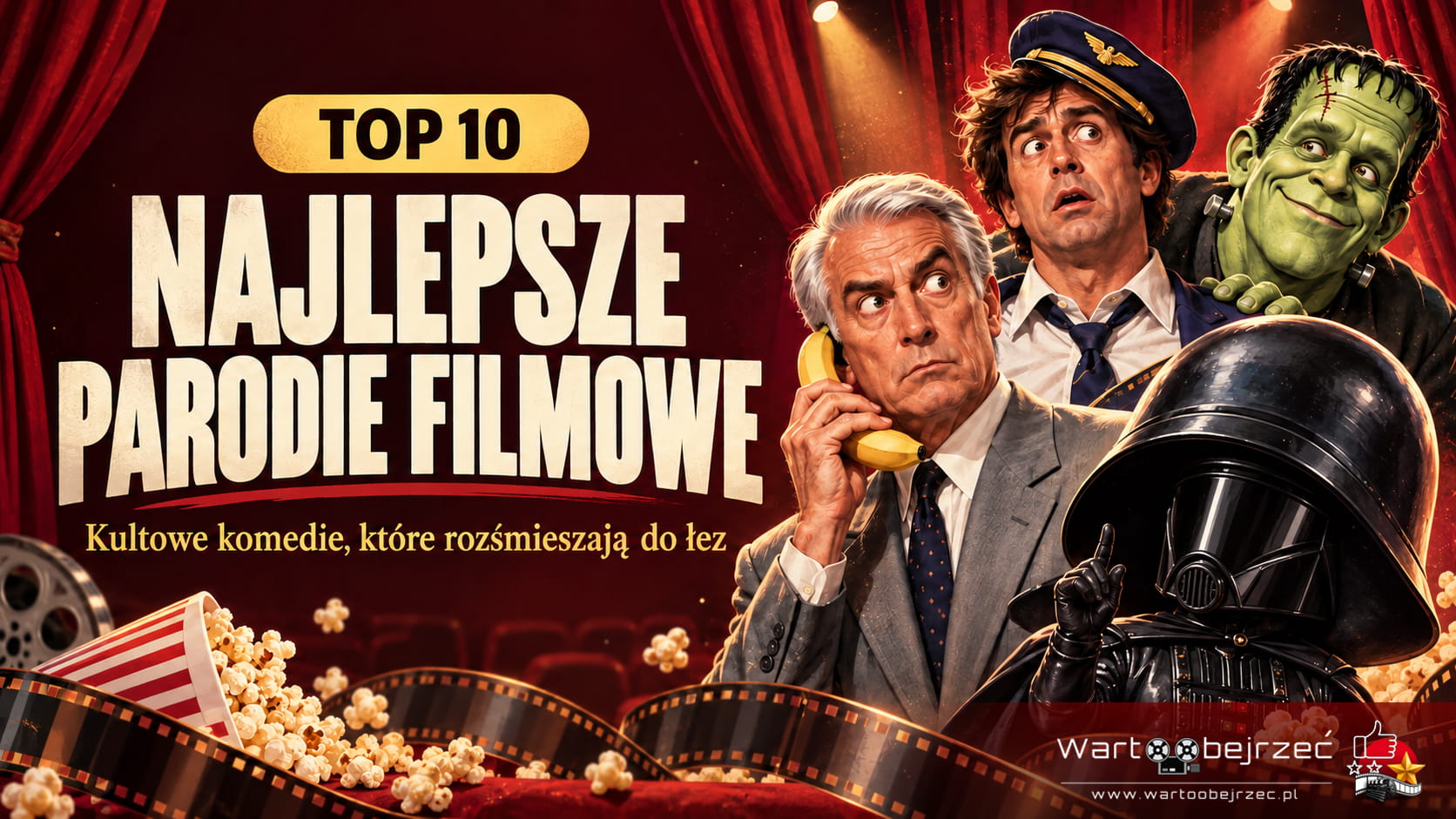 Najlepsze parodie filmowe – ranking TOP 10, ilustracja z pilotem, detektywem, Frankensteinem i Lordem Helmetem